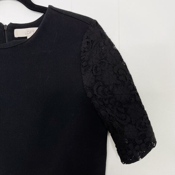 LOFT Lace Sleeve Boxy Fit Top Black Short Sleeve Small S Zip Back Cotton Blend - Picture 3 of 5